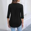 Women's Casual Fashion Polo Collar Half Zip Three Quarter Sleeve Top with Faux Pockets Relaxed Fit Lightweight Blouse