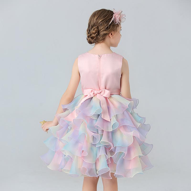 Girls 4-10Y Princess Pageant Gown Cotton Blend Ombre Print Floor Length Long Sleeve Spring Summer Party Dress