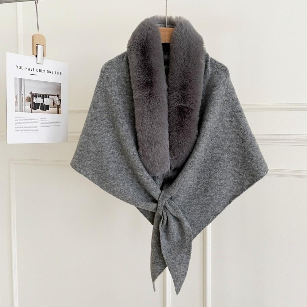 Faux Fox Fur Knit Shawl Warm Triangle Scarf Elegant Faux Fur Collar Wrap Outdoor