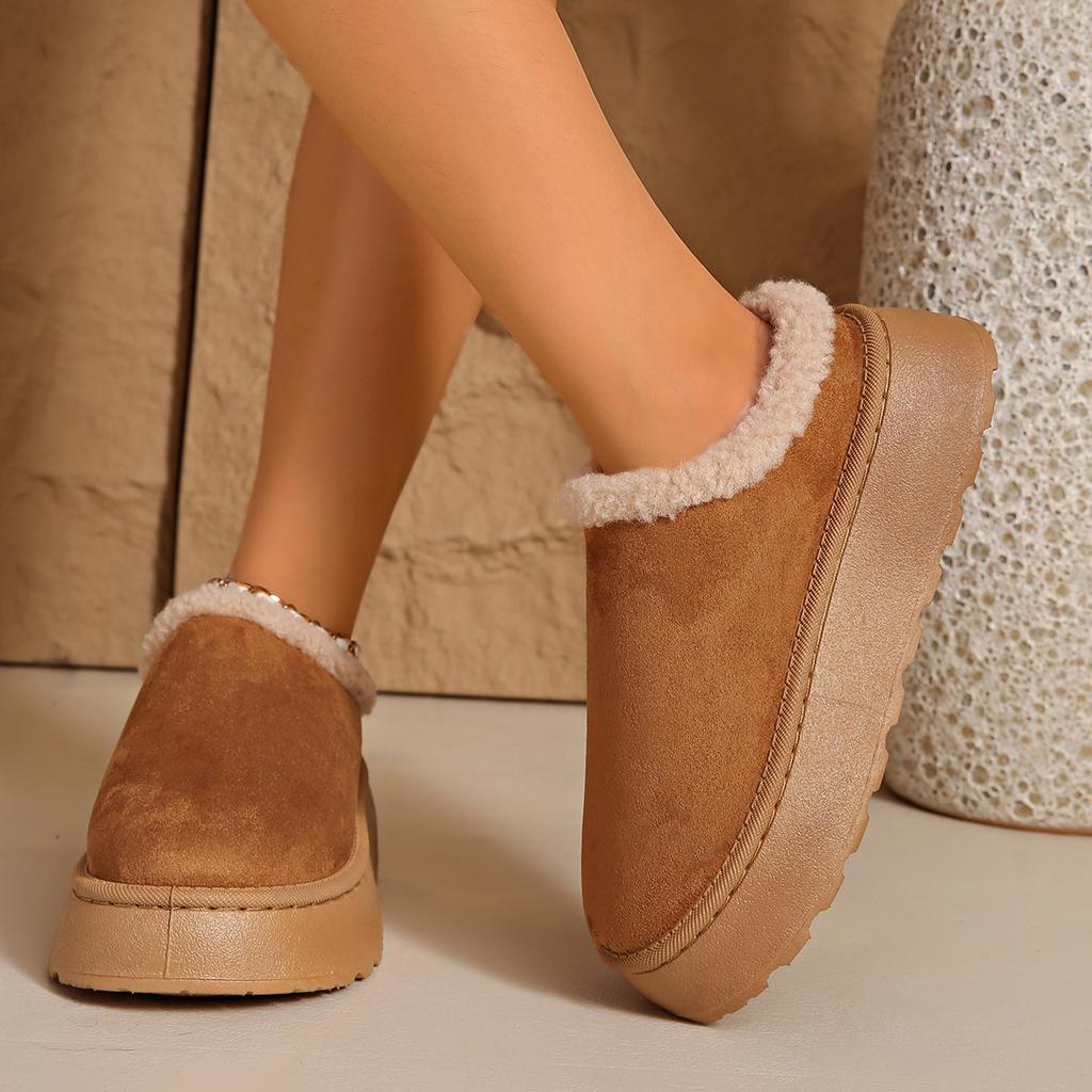 Fashion Plus Size Women's Thick-Soled Closed-Toe Slippers Faux Fur Winter Indoor Outdoor Fluffy Warm Cotton Slides Size 36-44