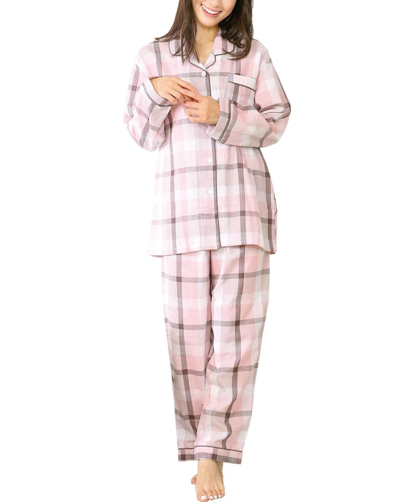 Long Combed Double Gentle On the Front Top and Bottom Long Room Loungewear [Nishiki] Women's Pajamas, Sleeves, 100% Cotton, High-quality Yarn, Gauze,