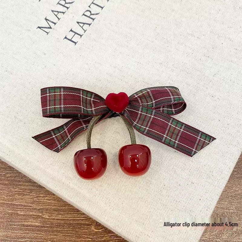 Women's Red Bow Cherry Hairpin Side Clip – Elegant Hair Accessory