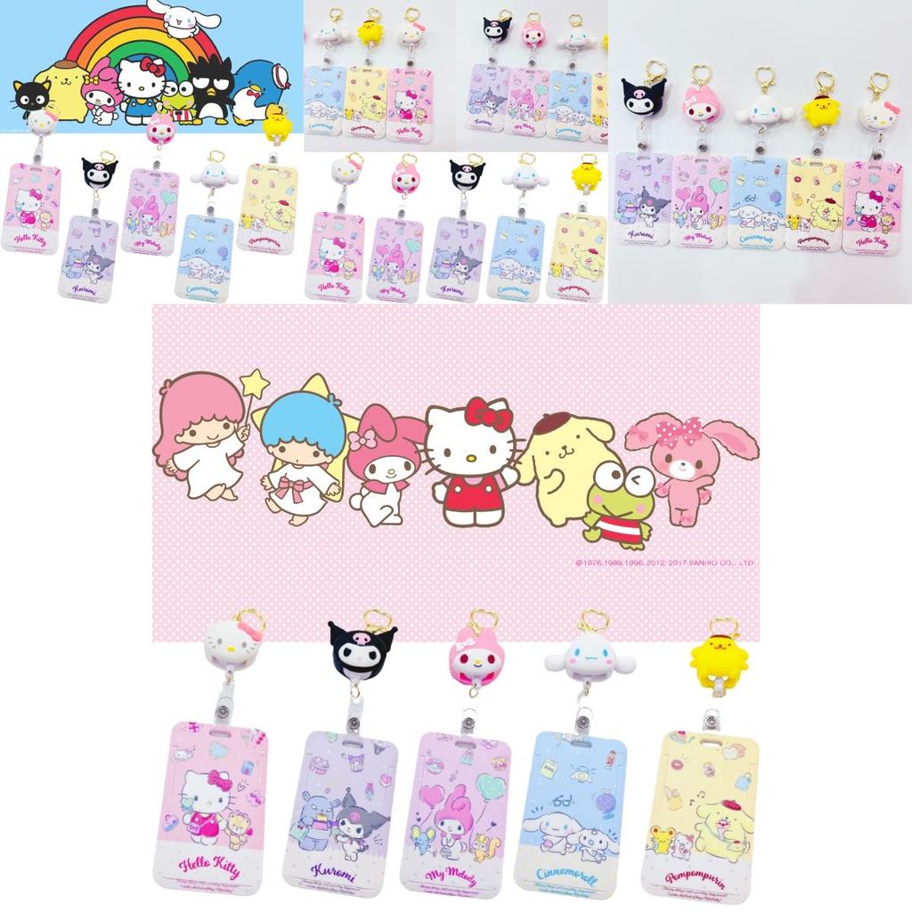 Cute Cartoon Sario Student Card Holder, Creative Retractable Card Sleeve For Public Transit Access Cards, Anti-loss Bag Hook