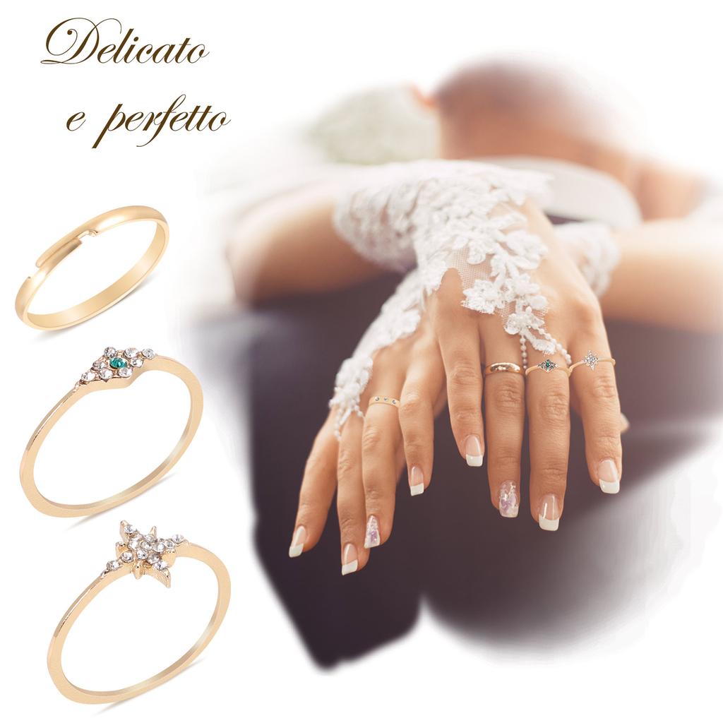 13 Pcs/Set Bohemian Ring Gold Rhinestone Stars Moon Alloy Ring Bohemian Ring KIT