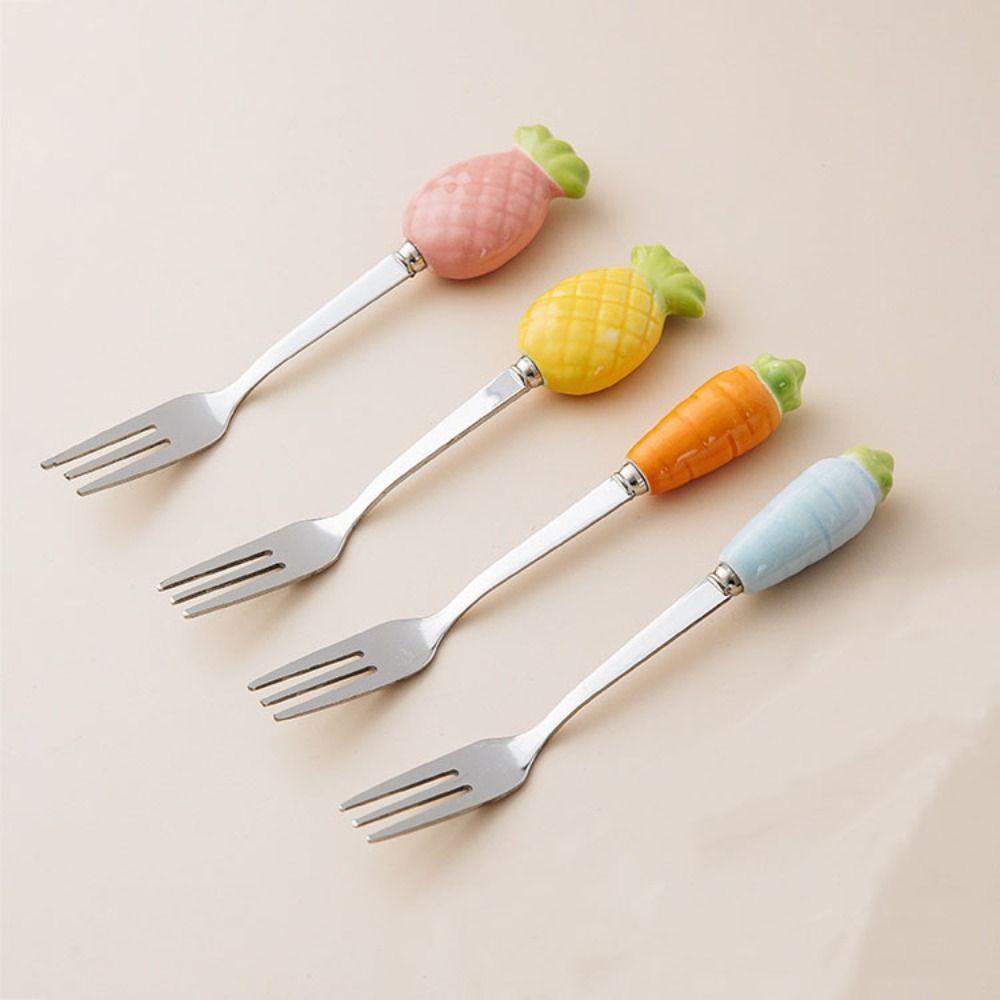 Creative Dessert Forks with Storage Jar Ceramic Fruit Forks Receipt Jar for Tasting Salad