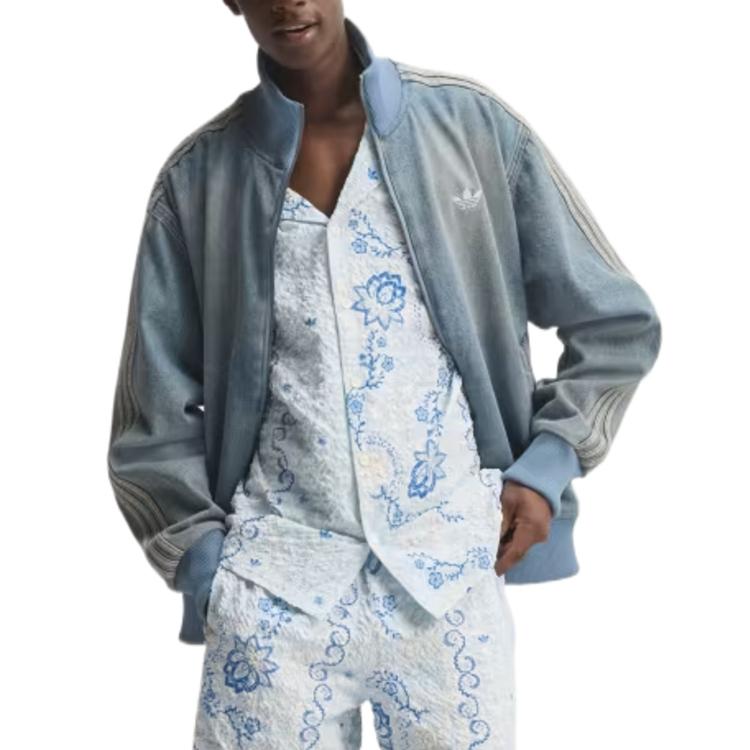 Adidas Originals Firebird Zip Three Stripe Printed Denim Jacket Men jackets KS4970
