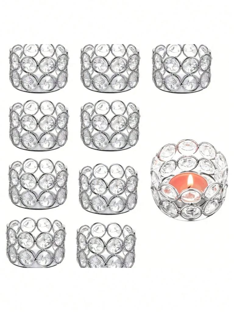 1pcs Silver Gold Crystal Tea Candle Holder for Wedding Family Gathering Center Decoration