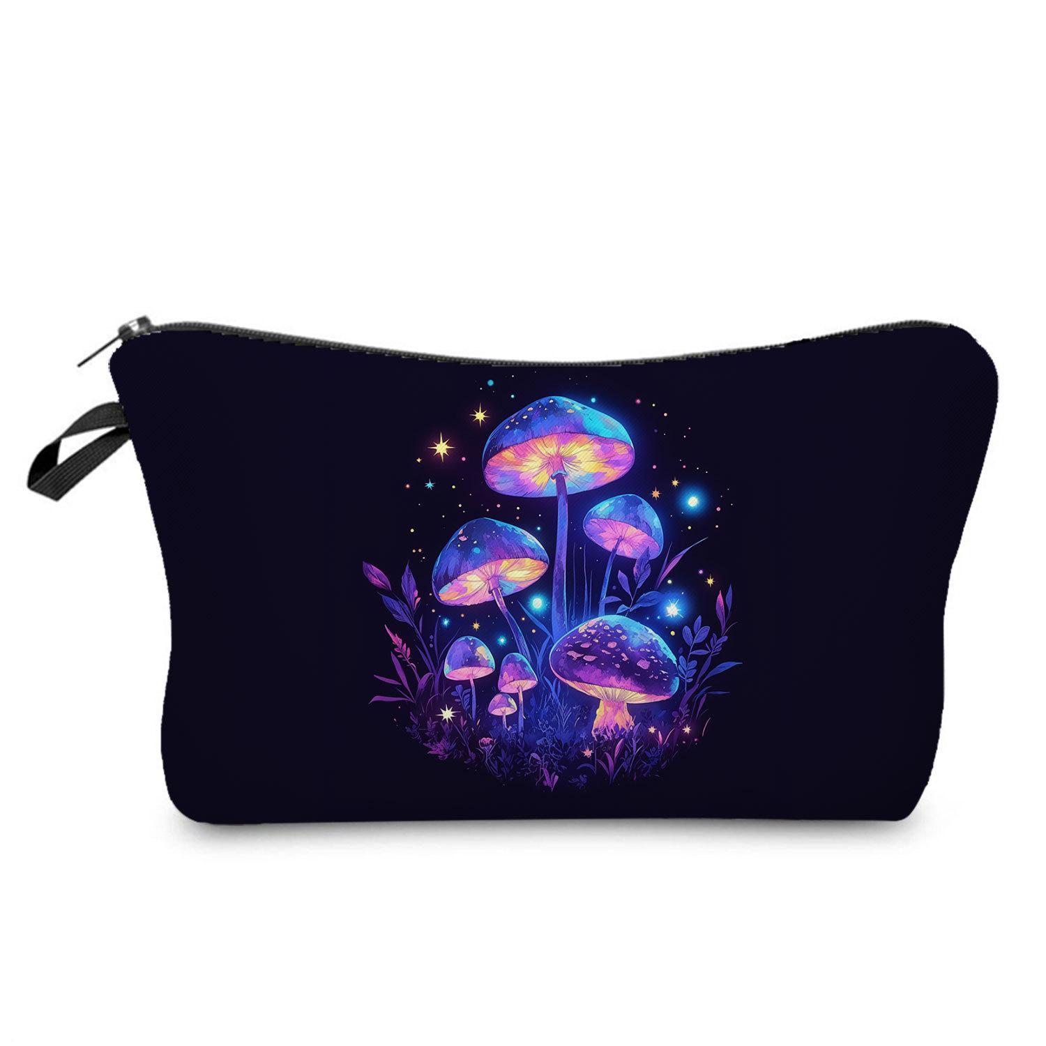 Women Mushroom Print Cosmetic Bag Toiletries Organize Travel Storage Case  6411 KTB