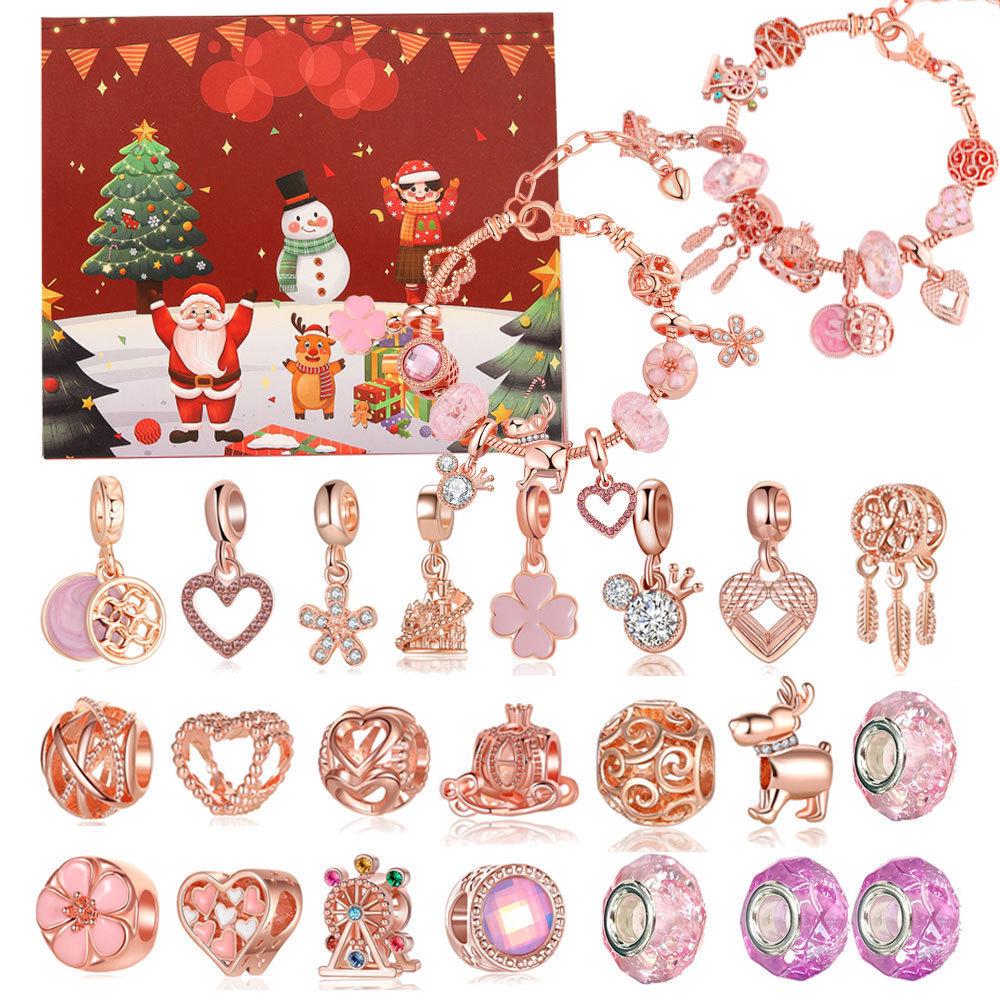 Cross-border Christmas Countdown: 24-Grid DIY Bracelet & Necklace Gift Set for Kids