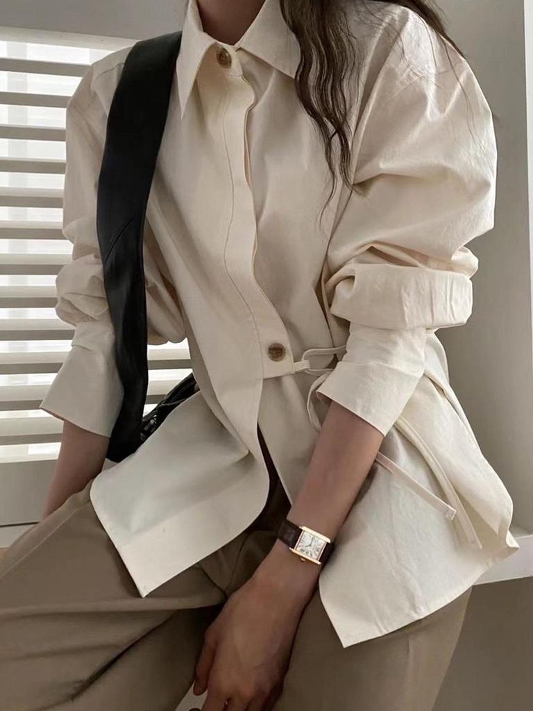 Kai Kuo Women's Versatile Solid Color Long-Sleeve Shirt for 2025 Autumn/Winter Europe & USA Casual Holiday Collection