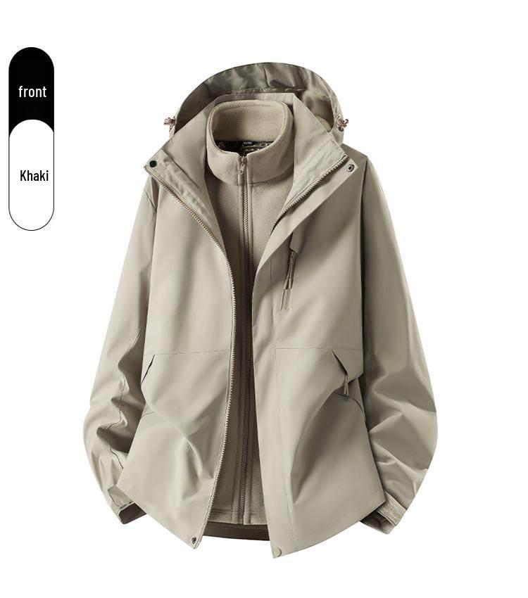 Three-in-One Custom Expedition Jacket: Winter Team Workwear with Logo, Plus Velvet Lining and Thickened Cotton
