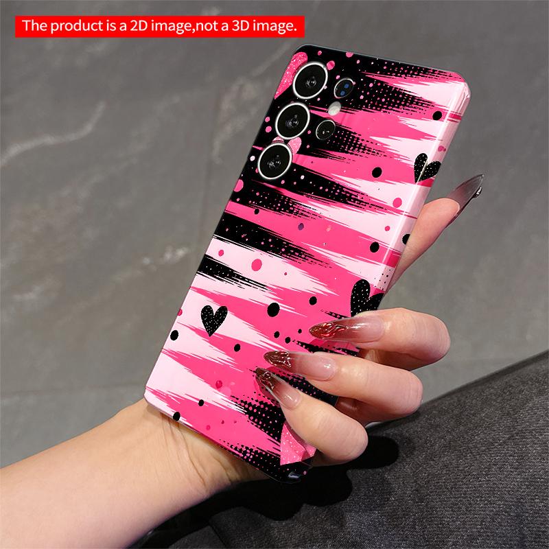 2DFlat Samsung phone case Pink Black Heart Brushstroke Phone Case Applicable to Galaxy S22 S23 S24 S25ULTRA S26 A12 A13 A14 A15 A16  A34 A35 A54 A55