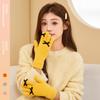New Five Finger Solid Color Warm Knitted Gloves for Women's Bows and Students' Cold Proof Yarn Gloves