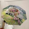 1pc Camper Van with Pink Flowers in Field Umbrella with Plastic Handle,Suitable for All Seasons Home Travel Outdoor UmbrellaDD414