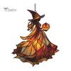Decorative Chain Hanging Witch Acrylic Suncatcher, Stained Glass Effect Window Car Ornament, Gothic Scary Art with Pumpkin Lantern Sun Catcher