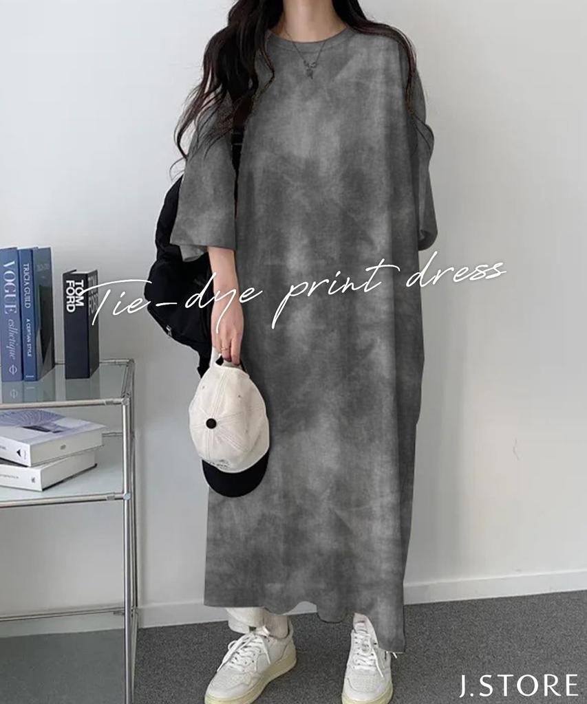 J.STORE Tie-Dye Shirt Dress, Short Sleeve, Long Length, Summer, Sophisticated Streetwear, Women's, Green, 5S-J14-GRM