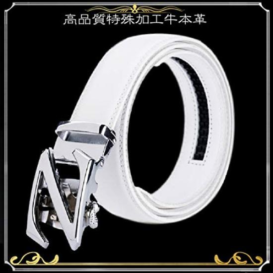 FleurUneffe Genuine Leather Belt with Cuttable Adjustable No Navy Z Men's Belt, Size, Holes, Auto-Lock, Stylish, Casual, Business, Golf, White, Red,