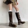 Autumn and Winter Leather Knight Boots Women's Thick-soled Medium Heel Large Size Women's Boots Round Head Cowhide Square Heel New Women's High Boots