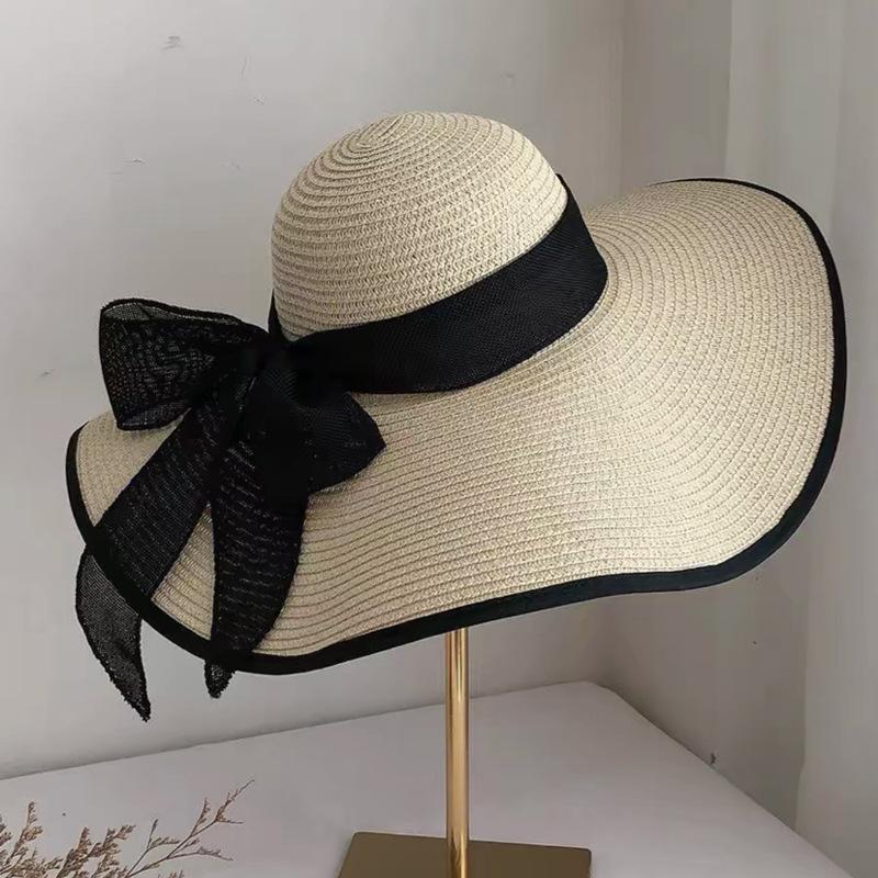 

Шляпа с широкими полями, волнистое кружево, бант, вязаная соломенная шляпа, женская, для путешествий, защита от солнца, шляпа от солнца, пляжная шляпа от солнца