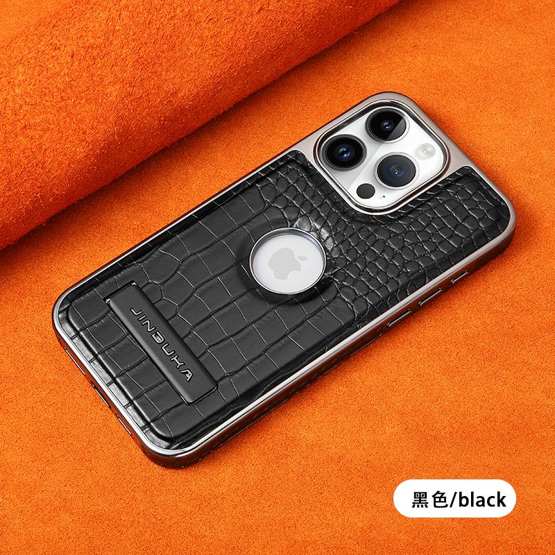 Case For iPhone 16 15 14 13 12 11 Air Pro Max 16e Crocodile Pattern Leather Magsafe Wireless Charging Metal Kickstand Cover