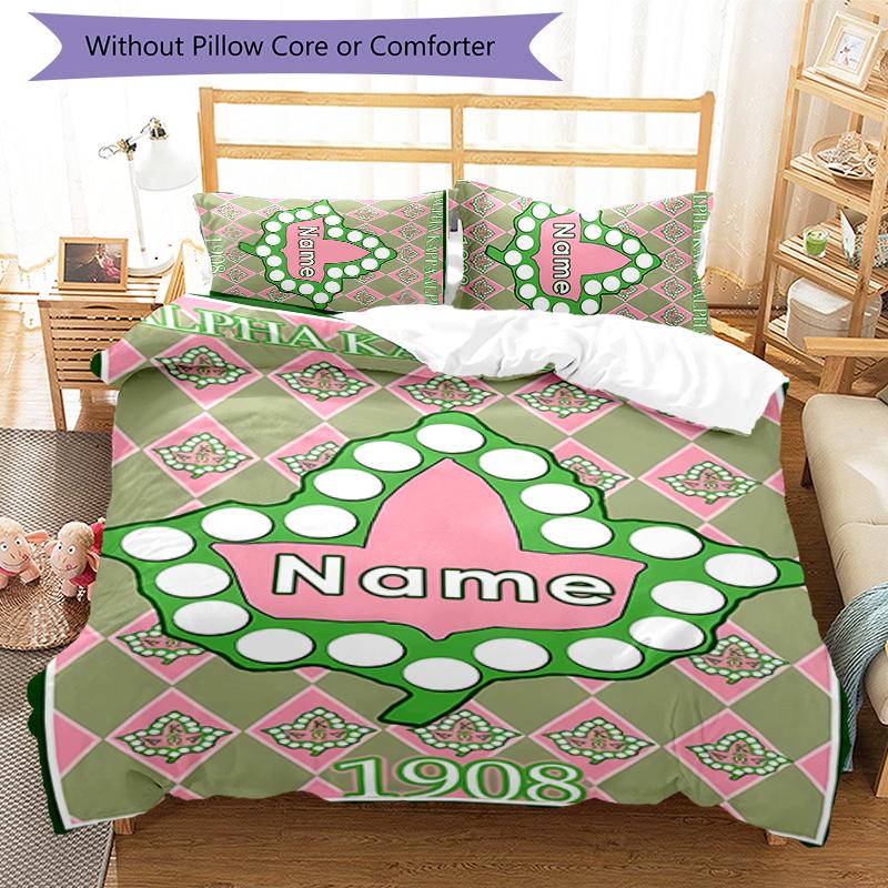 3pcs Custom Name Alpha Kappa Alpha logo Bedding Set Duvet Cover Closure Includes 1 Duvet Cover & 2 Pillowcases for All Seasons Bedroom Decor