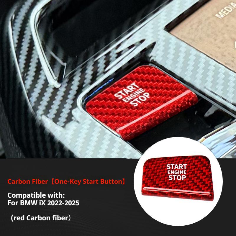 For BMW iX 2025-2025 Car Red / Blak Real Carbon Fiber One-key Start Button Decorative Stickers Interior Accessories