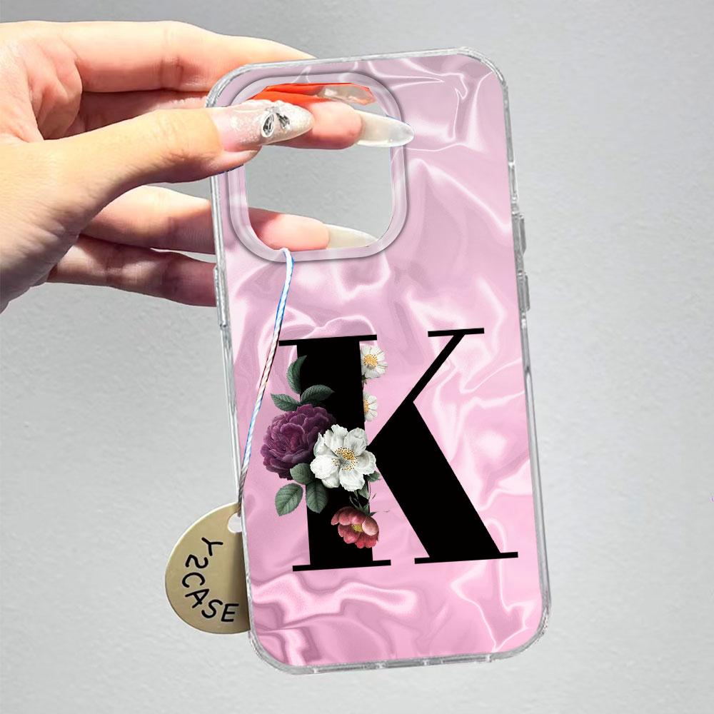 A-Z Black Letter Peony Flower Shockproof Phone Case For Samsung Galaxy A07 A17 A06 A16 A26 A36 A56 A12 A22 Shell Couple Cover