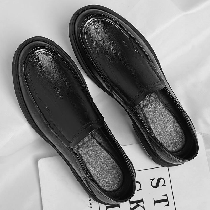 Fashion High End Brand Men's Leather Casual Shoes Massage Soles Comfortable Commuting Walking Shoes Simple Trendy Men's Business Shoes