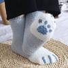 Breathable Warm Stripe Printing Girls Cat Claw Cute Floor Socks Mid-tube Socks Female Hosiery Coral Fleece Socks