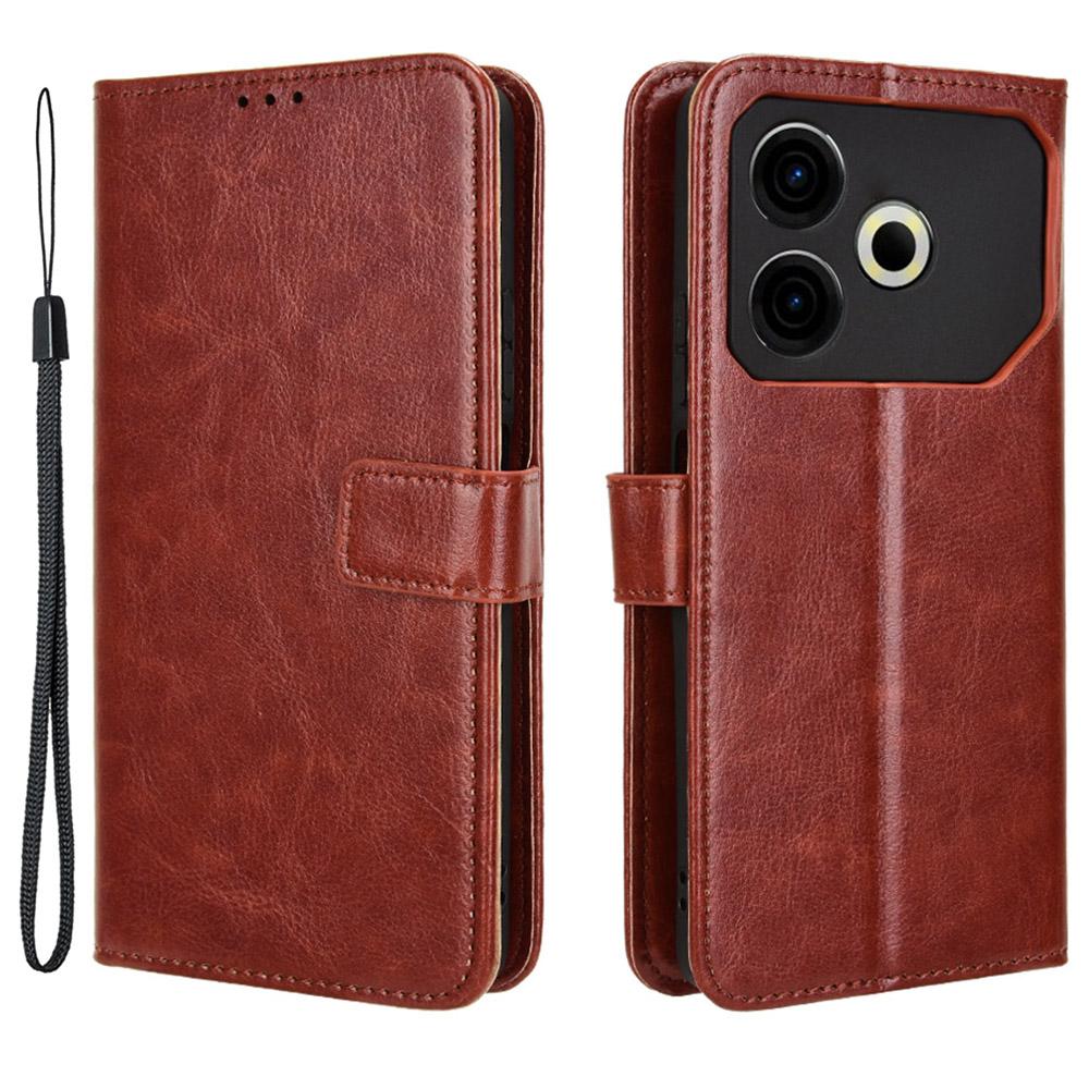 

For TECNO Pova 6 Neo Leather Phone Case Wallet Crazy Horse Texture Brown