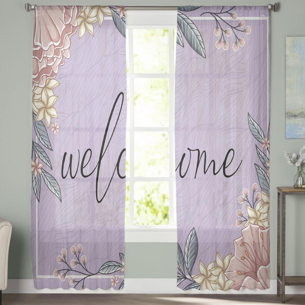 Flower Summer Purple Modern Curtain For Living Room Transparent Tulle Curtains Window Sheer For The Bedroom Accessories Decor