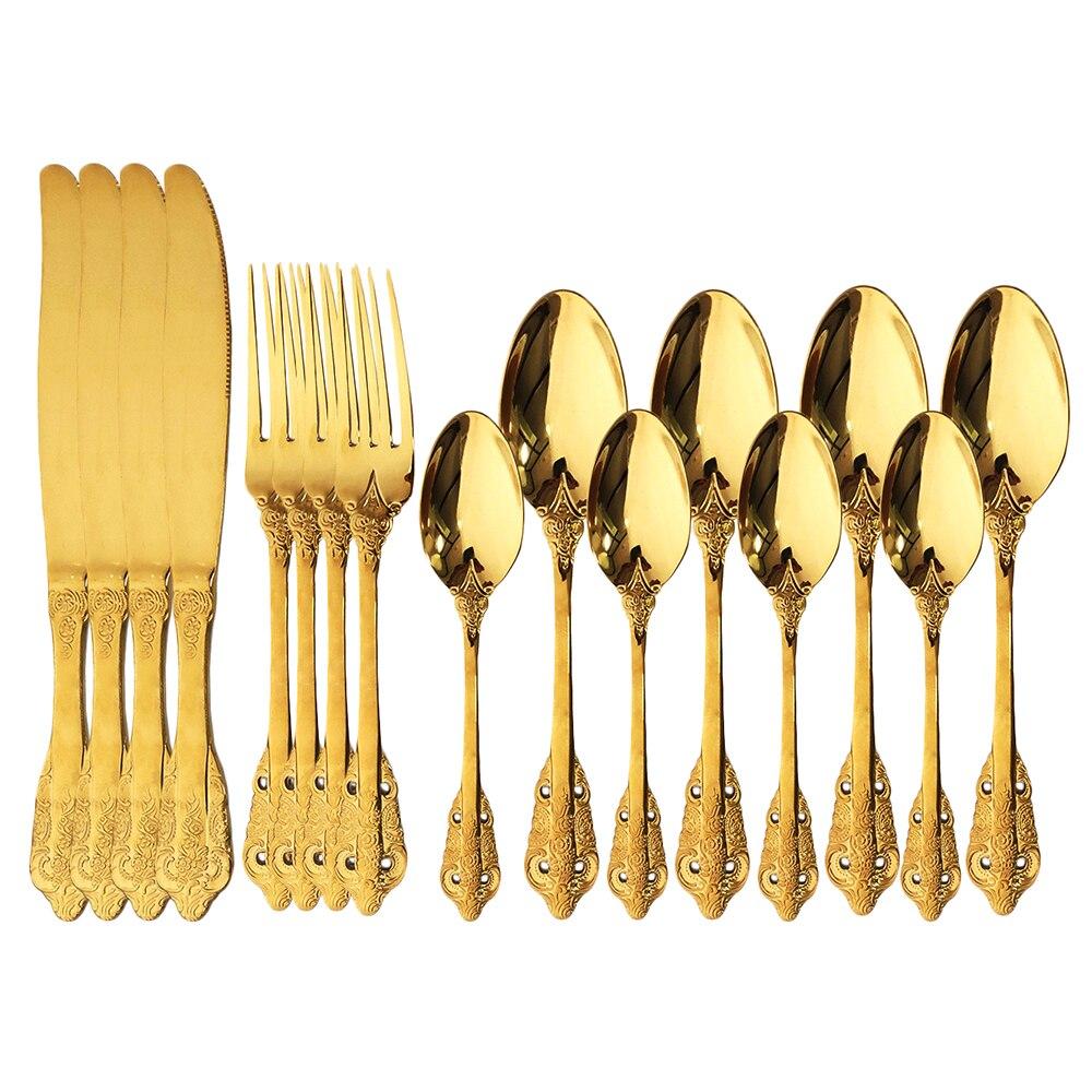 JANKNG 304 Stainless Steel Flatware Set Rainbow Dinnerware Set Gold Knife Fork Spoon Dinner Set Luxury Cutlery Silverware Set