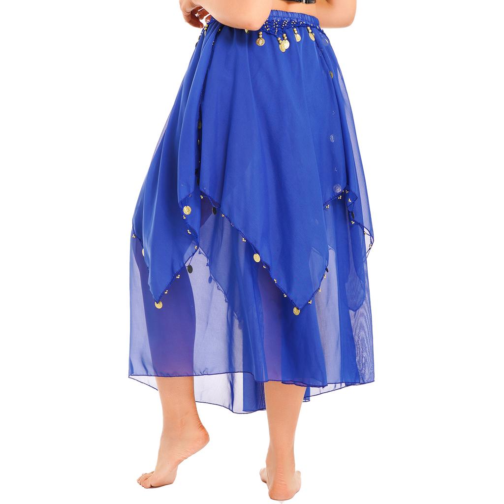 Ladies Sequin Beaded Belly Dance Skirt Chiffon Fabric Elastic Waistband Performance Costume Practice Dancewear