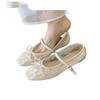 Flat Bottom Gentle Bow Fairy White Mesh One Word with Ballet Shoes Female Summer Mary Jane New Single Shoes