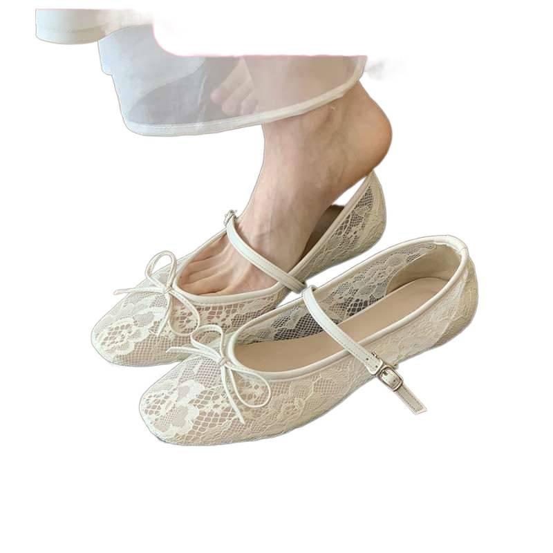 Flat bottom gentle bow fairy white mesh one word with ballet shoes female summer Mary Jane new single shoes