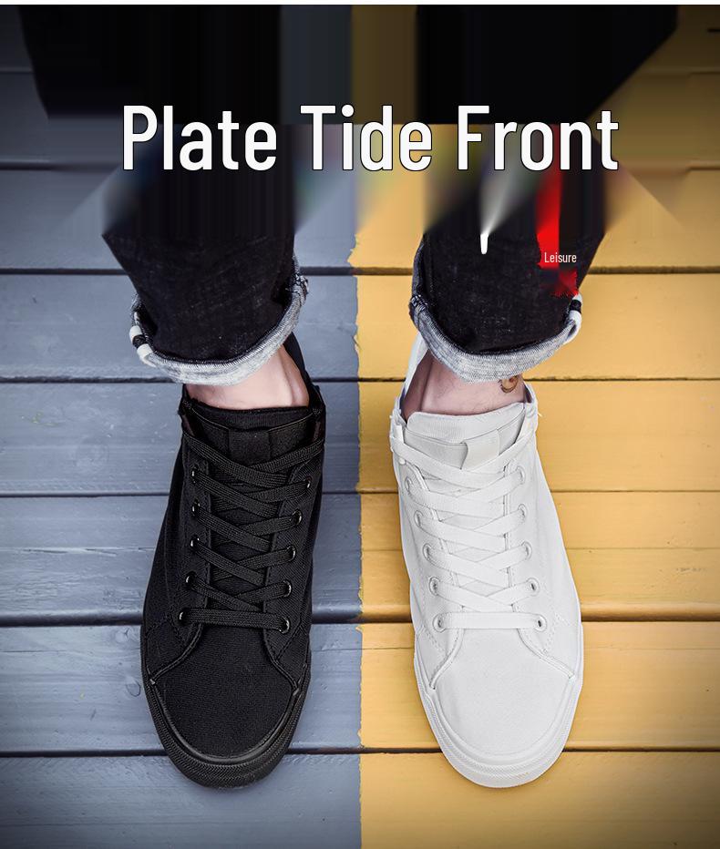 Men's Trendy All-Black Canvas Sneakers for Summer, Work, and Skateboarding.