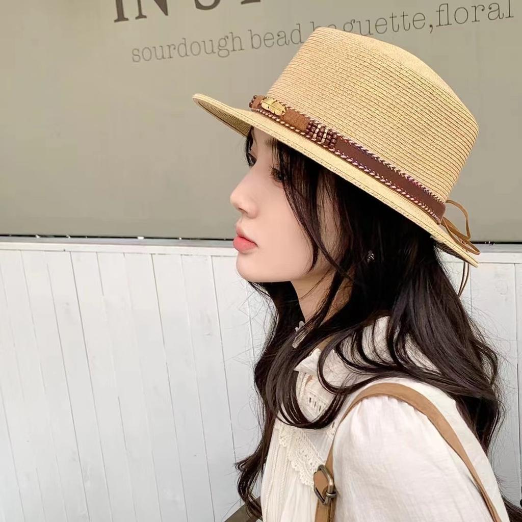 Summer Straw Hat Women's Elegant Flat Hat Vacation Visor French Simple Versatile Casual Top Hat Shopping Trend