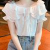 French Fashion Ruffle Edge Slim and Thin Design T-shirt Chic Niche Ins Bubble Sleeves Spice Girl Pure Desire Top