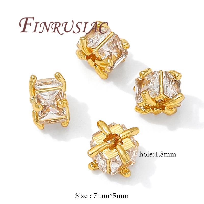 

18K Gold Plated Brass with Zircon Beads For Jewelry,Spacer Beads For Bracelets Making Accessories,Metal Bead Separators 2 pieces
