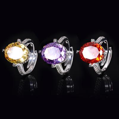 Jewelry Copper Bottom Gold Plated High Carbon Diamond Ice Flower Cut Pigeon Egg Ring Female 12 * 14