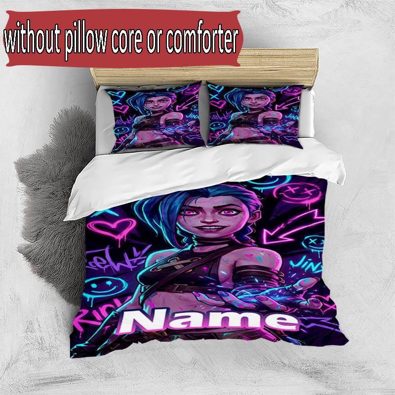 3pcs Duvet Cover Set (1*Duvet Cover + 2*Pillowcase, Without Core), Custom Name Jinx Pattern Bedding Set, Home Bedroom Decor Gift