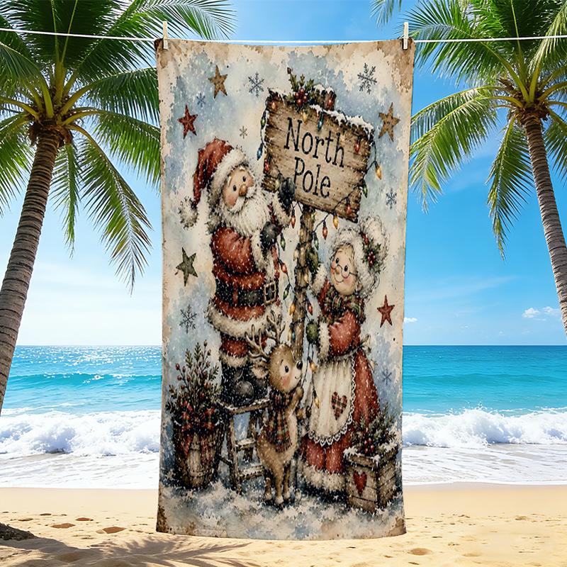 1Pc North Pole Christmas Scene Beach Towel Quick Dry Multiuse For Beach Pool Gym Yoga Home Travel Christmas Halloween Xmas Gift S115