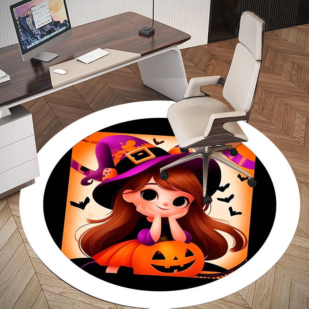 1pc Witch Pumpkin Round Chair mat Area Rug - Non-Slip, Floor Mat for Office, Bedroom, home decor Christmas Gift p0811307