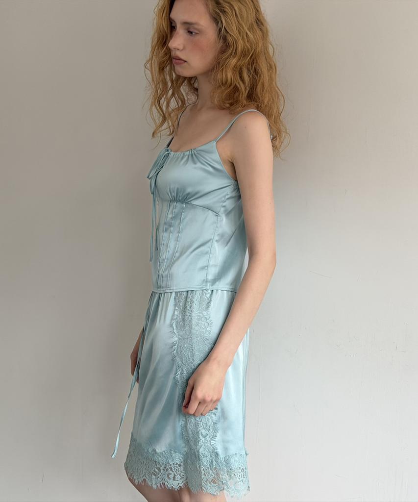 Asula Silk Touch Lace Midi Skirt (Mint)