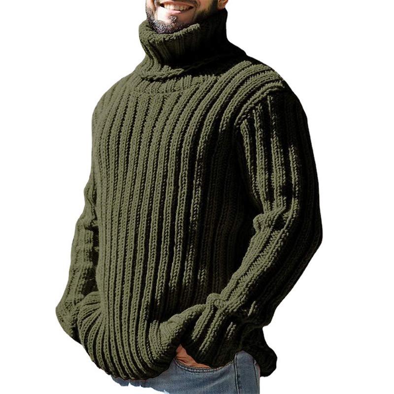 High-neck Sweater Men's Solid Color Slim-fit Knitted Top 2025 Autumn New Style