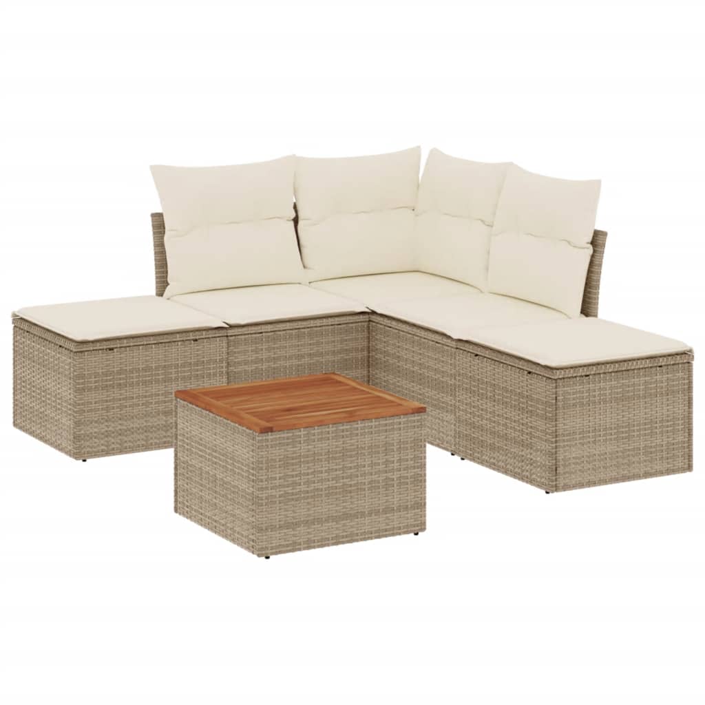 Vidaxl 6-Cz. Garden Furniture Set With Cushions, Beige, Poly Rattan