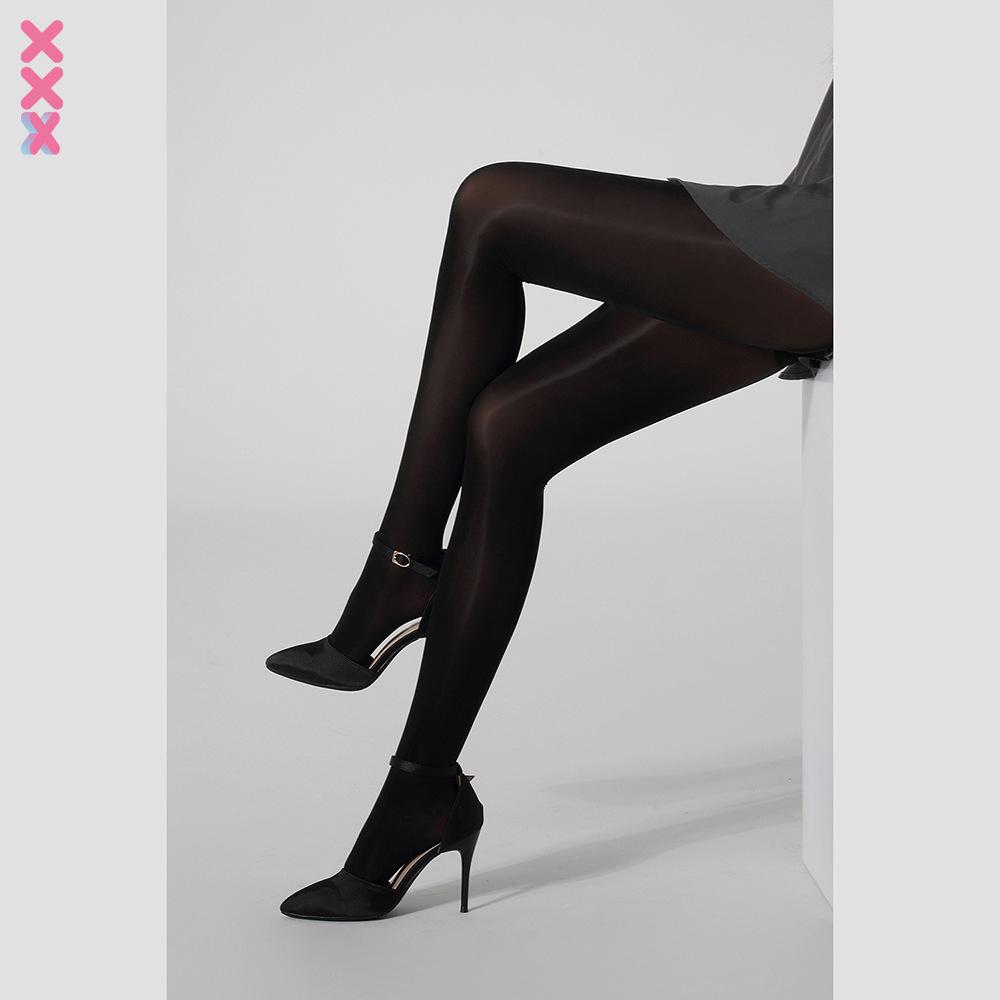 HAVEN: Sexy Aurora Glossy Open Crotch Pantyhose with Extended JK Socks, Silky Horse Oil Finish.