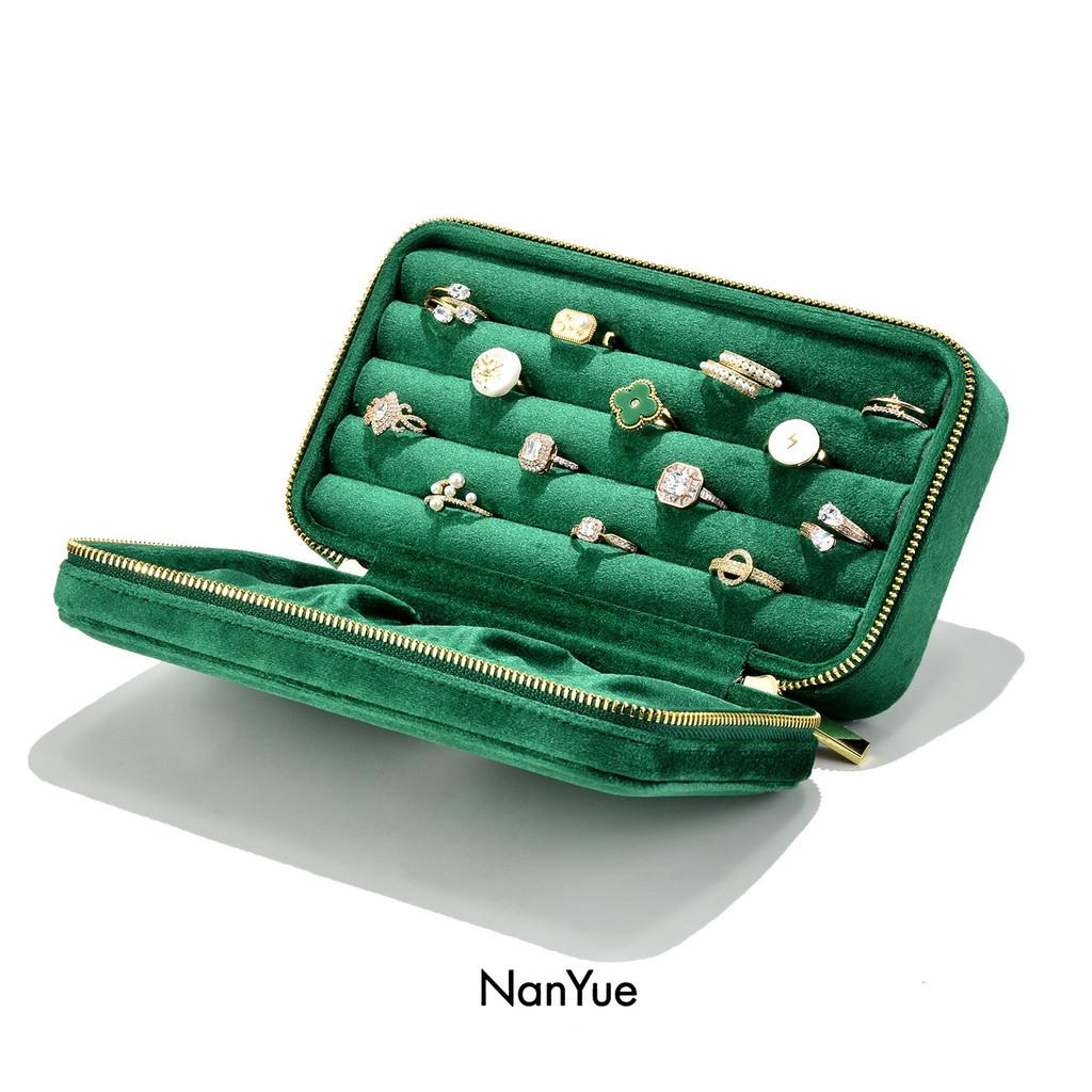 Velvet Jewelry Organizer For Rings And Earrings With Zipper Closure For Home Storage