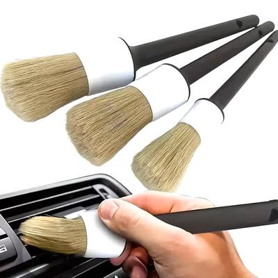 3Pcs Car Exterior Interior Detail Brush Boar Hair Bristle Brushes For Car Cleaning Auto Detail Tools Dashboard Cleaning Brush