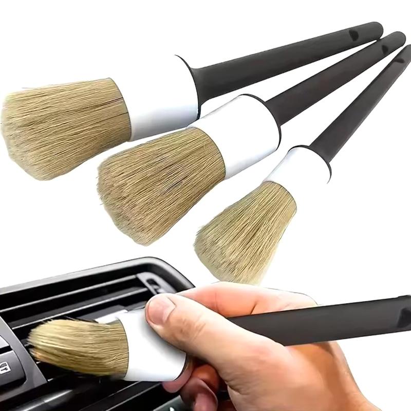 3 יחידות מברשות פרטים חיצוניות ופנימיות לרכב, מברשות עם זיפים משיער חזיר לניקוי רכב, כלי פירוט אוטומטי, מברשת ניקוי ללוח מחוונים